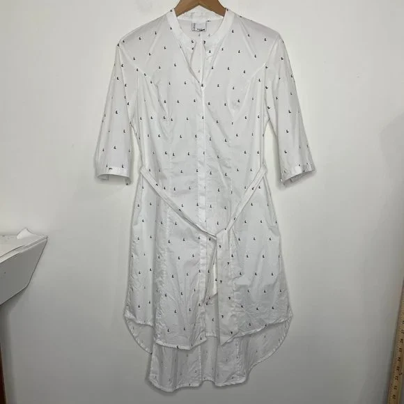 Vivienne Hu Cotton Button Shirt Dress Boat Print with Tie Size M - Picture 10 of 16